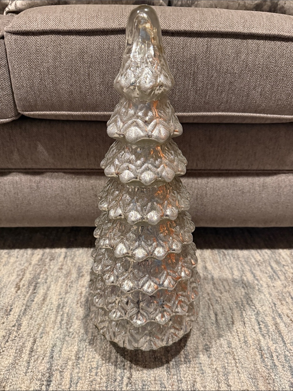 Shimmering Silver Glass Pine Tree Holiday Decor